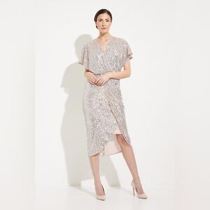 Joseph Ribkoff Shimmering Silver Sequin Midi Dress